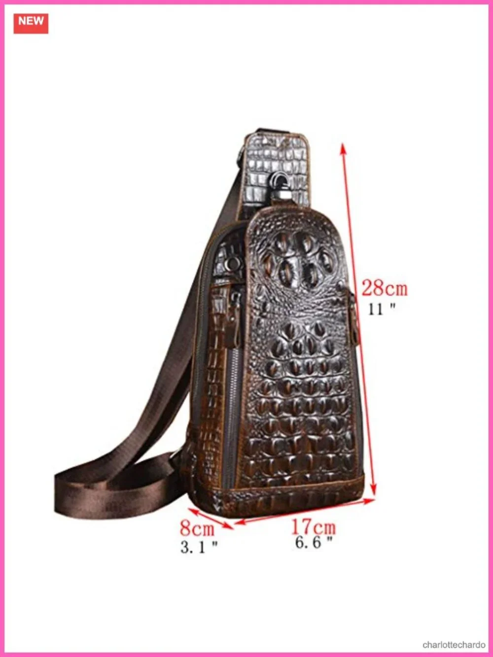 Genuine Leather Crocodile Sling Backpack for Men Travel Hiking Camping